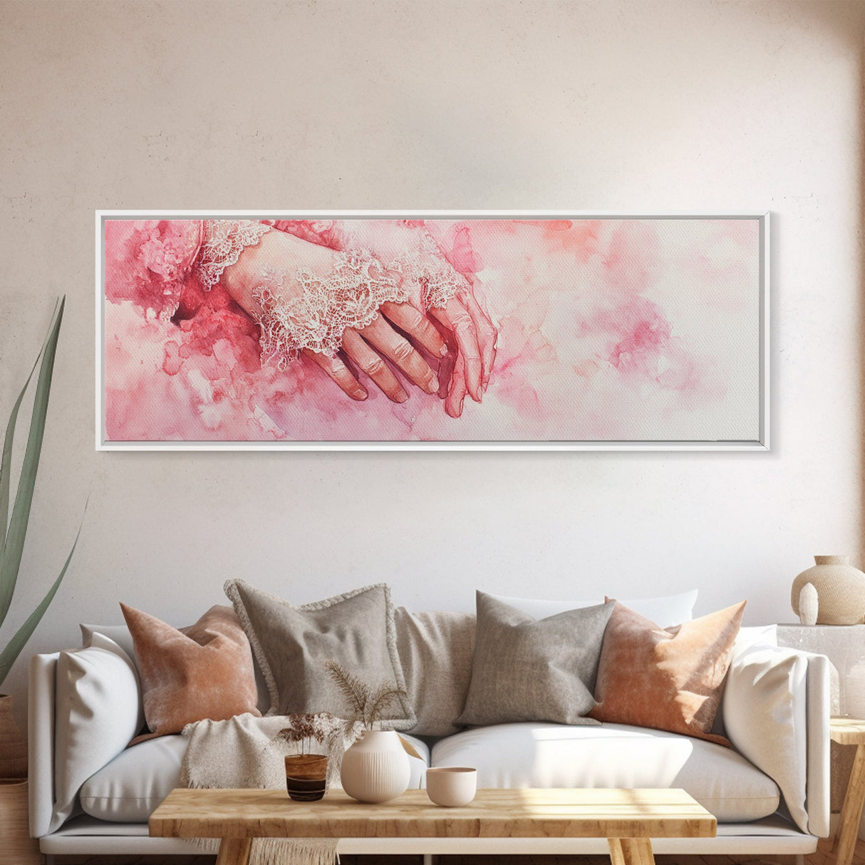 Elegant Lace Hands Canvas Print Feminine Glam Art Light Pink Wall Art Romantic Home Decor Vertical Artwork Gift Idea For Her