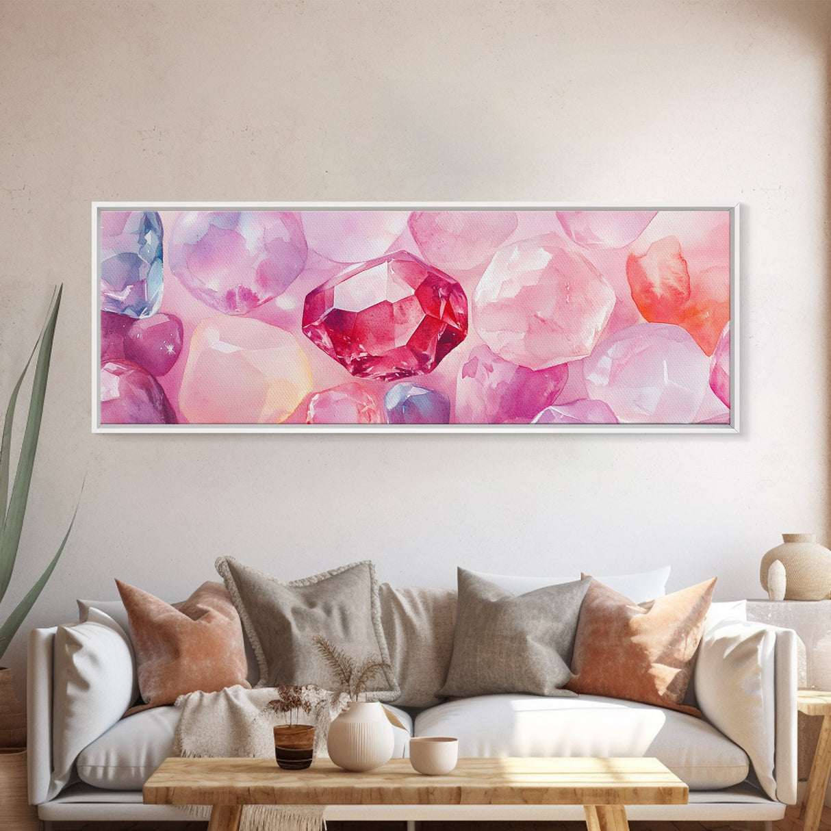 Gemstone Art Canvas Print, Pink Wall Art for Dorm, Light Pink Abstract Art, Whimsical Home Decor, Bedroom or Living Room Gift Idea