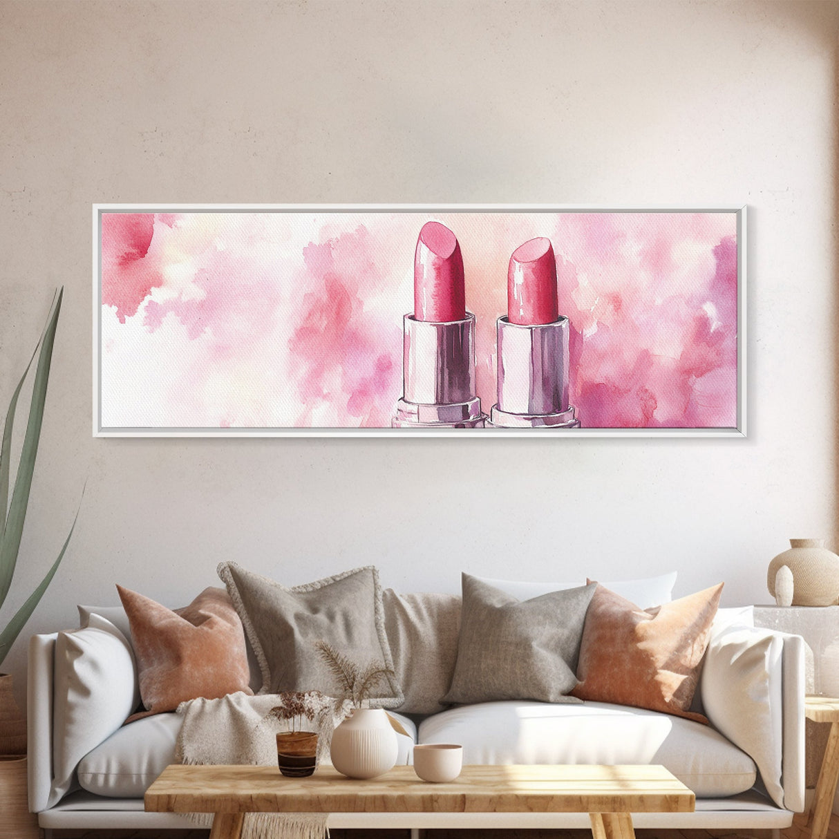 Lipstick Canvas Print, Whimsical Feminine Wall Art, Pink Abstract Makeup-Inspired Art, Bedroom or Beauty Room Gift Idea, Light Pink Decor