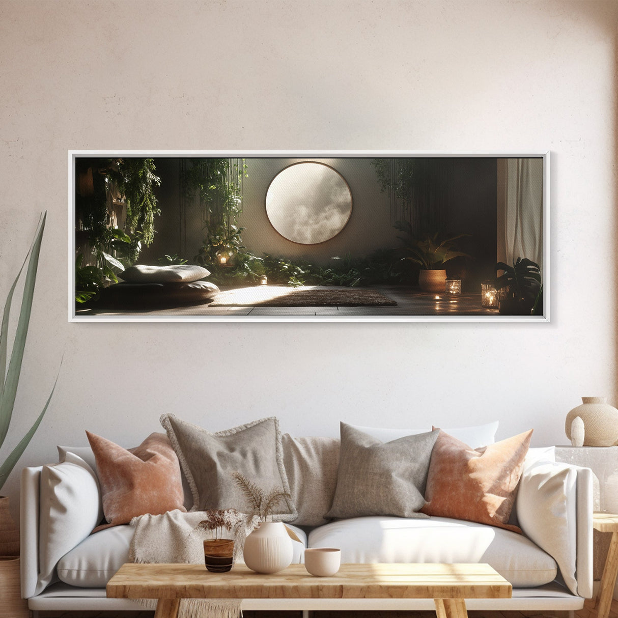 Zen Canvas Print Minimalist Indoor Jungle Art Peaceful Boho Decor Relaxing Yoga Art Bedroom Wall Art Nature Inspired