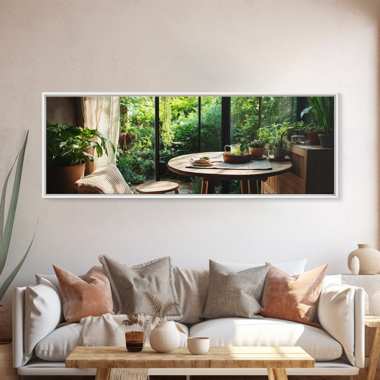 Greenhouse Kitchen Canvas Print, Rustic Dining Art, Botanical Garden Wall Artwork, Natural Farmhouse Decor, Light Filled Wabi Sabi Style