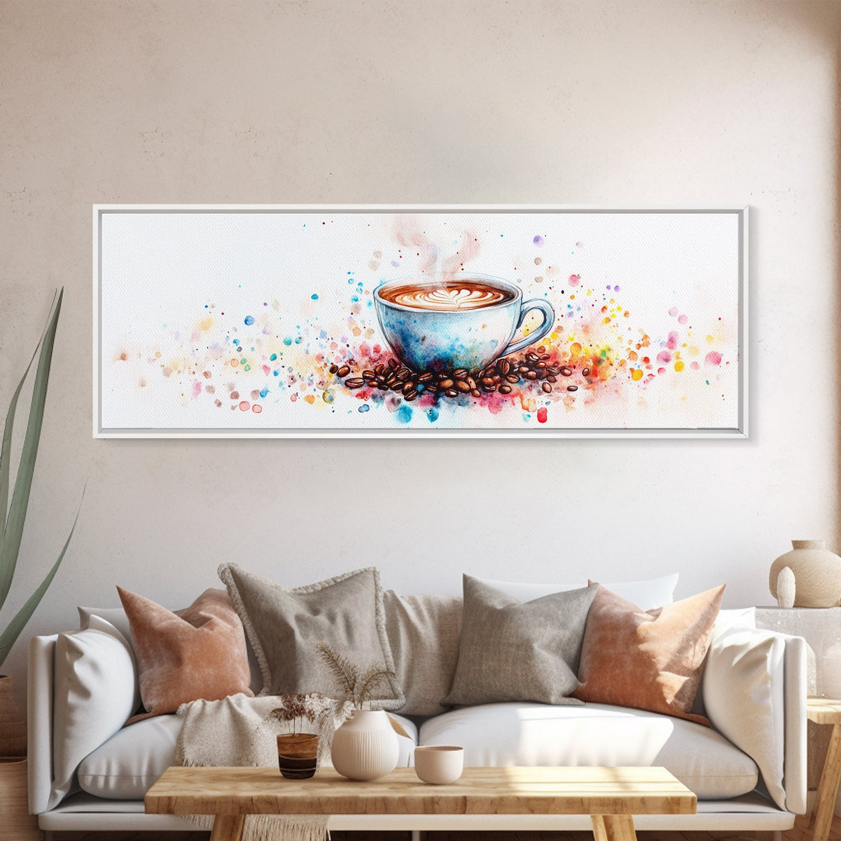 Coffee Cup Watercolor Canvas Print, Food Review Kitchen Art, Whimsical Living Room Wall Art Gift Idea Espresso Decor Design
