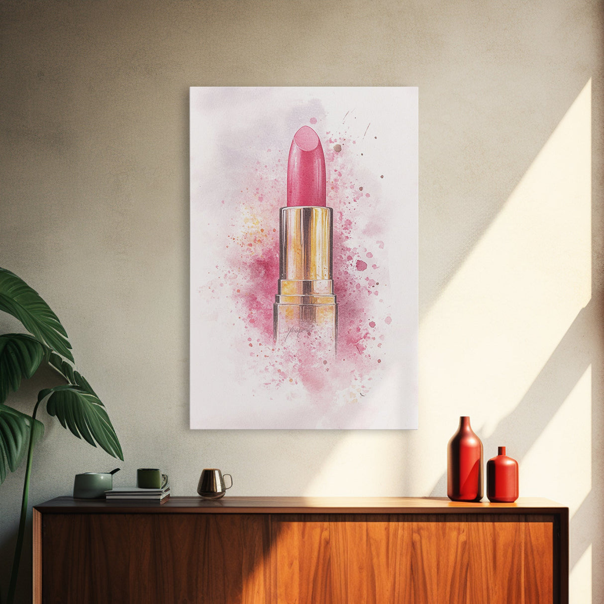 Radiant Pink Lipstick Canvas Print | Feminine Wall Art | Makeup Lover Decor | Modern Minimalist Art | Bathroom Accent | Gift Idea Her