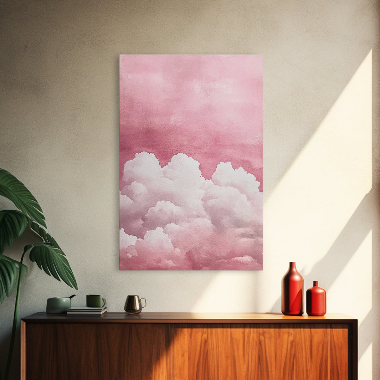 Dreamy Pink Clouds Canvas Print Light and Airy Minimalist Art Above Bed Wall Art Guest Room Decor Rustic Aesthetic Fall Accent Gift