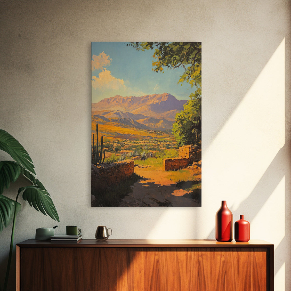 Rustic Mountain Landscape Framed Canvas Print Southwest Wall Art Above Sofa Rustic Decor Gift Idea Living Room Art Landscape Painting