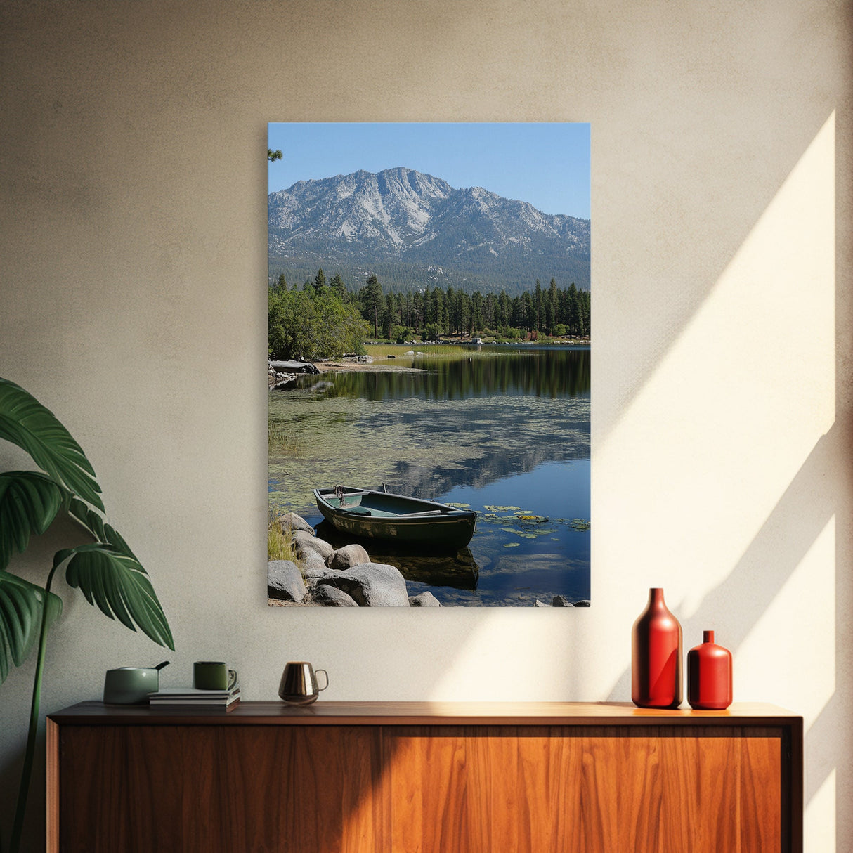 Mountain Reflections Framed Canvas Print Lake Tahoe Art Nautical Wall Art Rustic Decor Farmhouse Wall Art Living Room Art Landscape Painting
