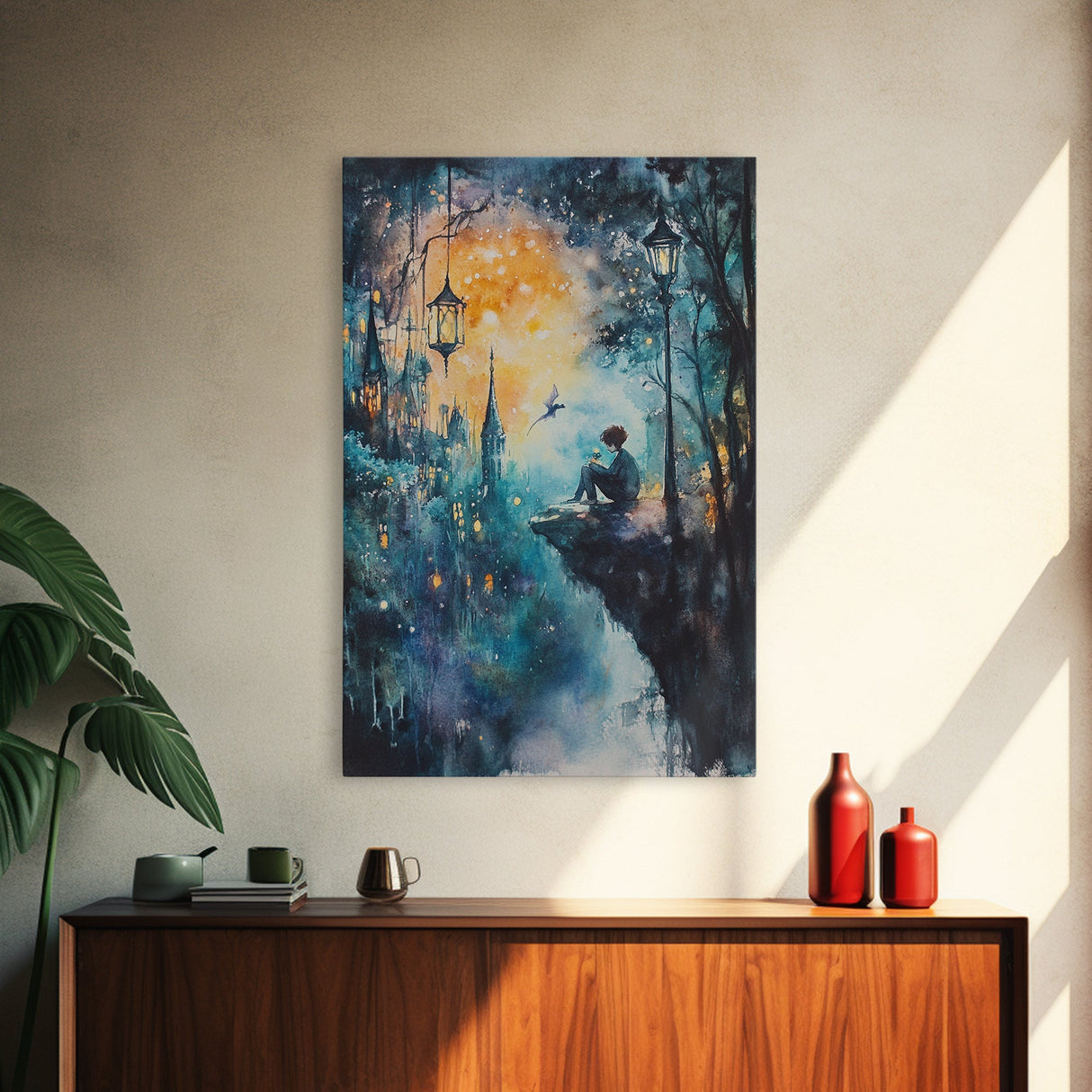 Magical Nightscape Framed Canvas Print Whimsical Fantasy Art Moody Wall Art Gift Idea Living Room Decor Dark Romantic Artwork