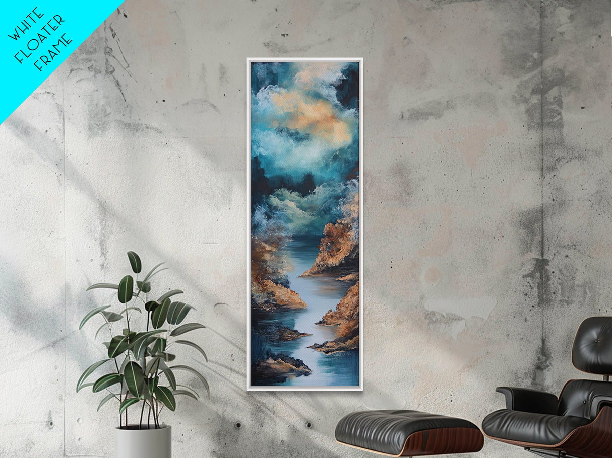 Moody River, Smoky Mountain Art, Landscape Painting, Moody Art, Blue and Green Wall Art, Tall Skinny Art, Framed Canvas Print