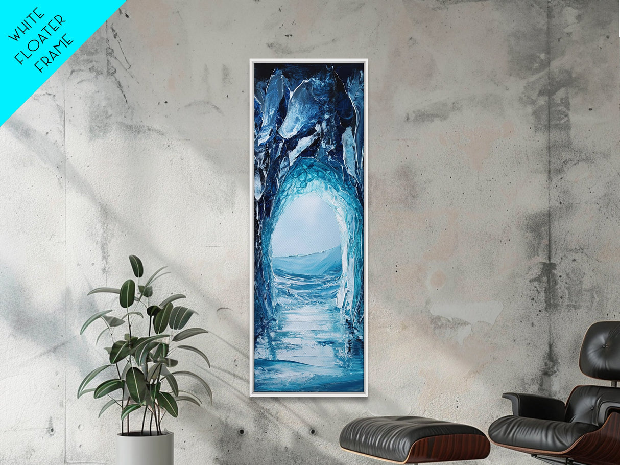 Ice Cave, Seascape Painting, Nautical Decor, Coastal Landscape Art, Blue and Green Wall Art, Abstract Art, Framed Canvas Print