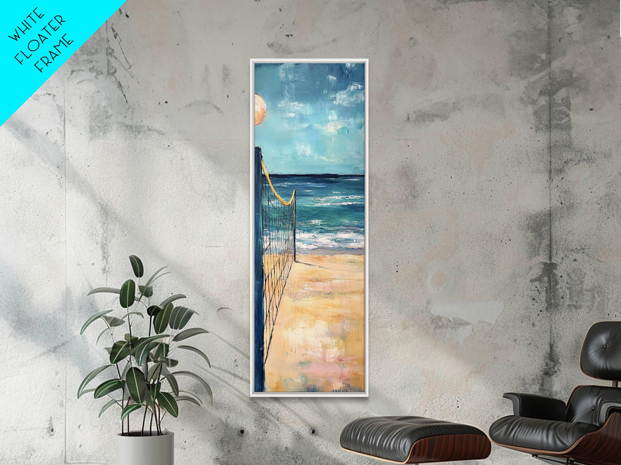 Volleyball Net, Seaside Sport, Nautical Wall Art, Beach House Art, Coastal Decor, Living Room Art, Framed Canvas Print, Extra Wide Art