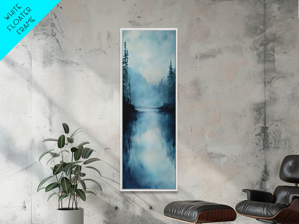 Misty Lake, Moody Landscape, Pine Tree Art, Foggy Forest Painting, Smoky Mountain Art, Christmas, Framed Canvas Print