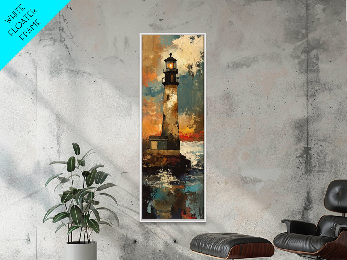 Rustic Lighthouse, Nautical Wall Art, Moody Painting, Coastal Landscape, Seascape Painting, Framed Canvas Print