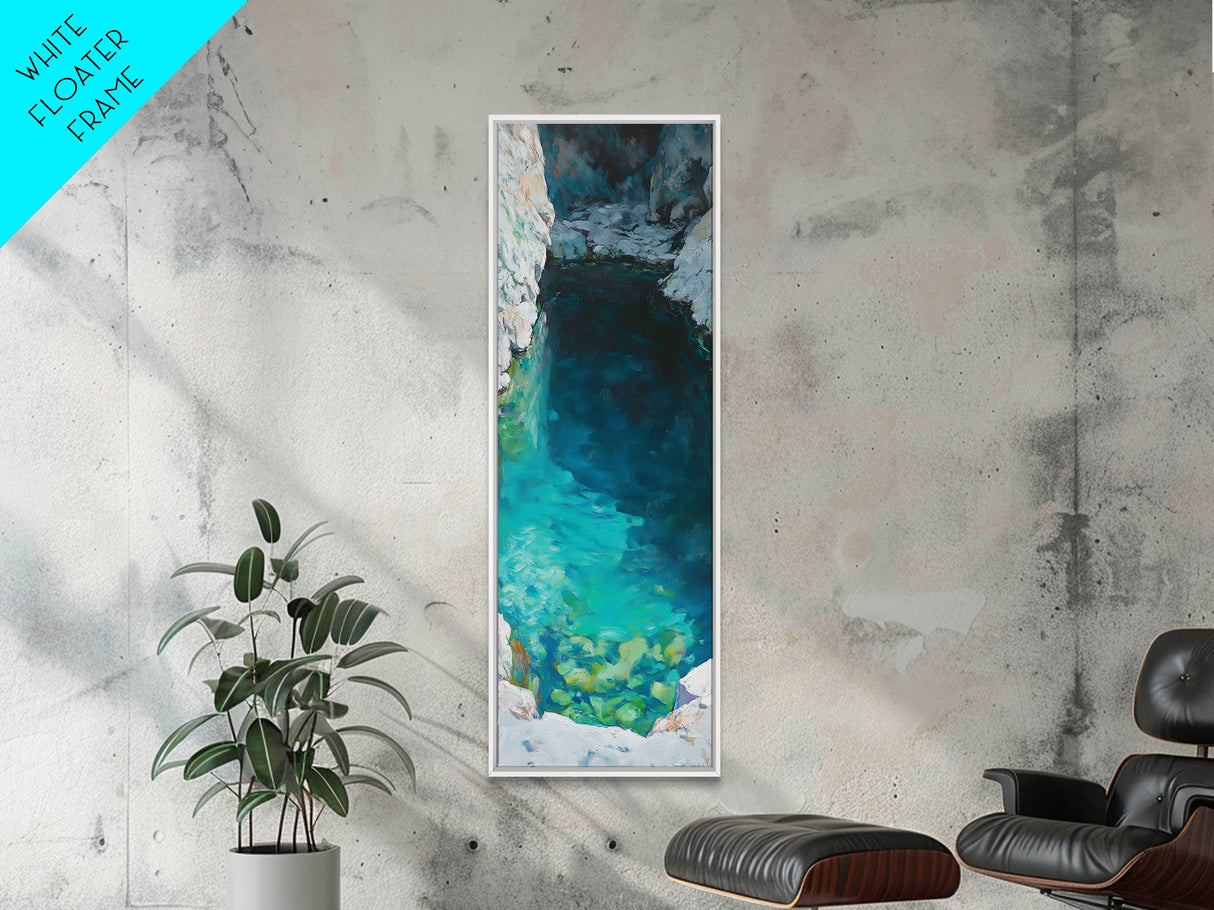 Teal wall art, hidden lagoon, ocean painting, moody art, coastal decor, framed canvas print, nautical art, above bed wall art