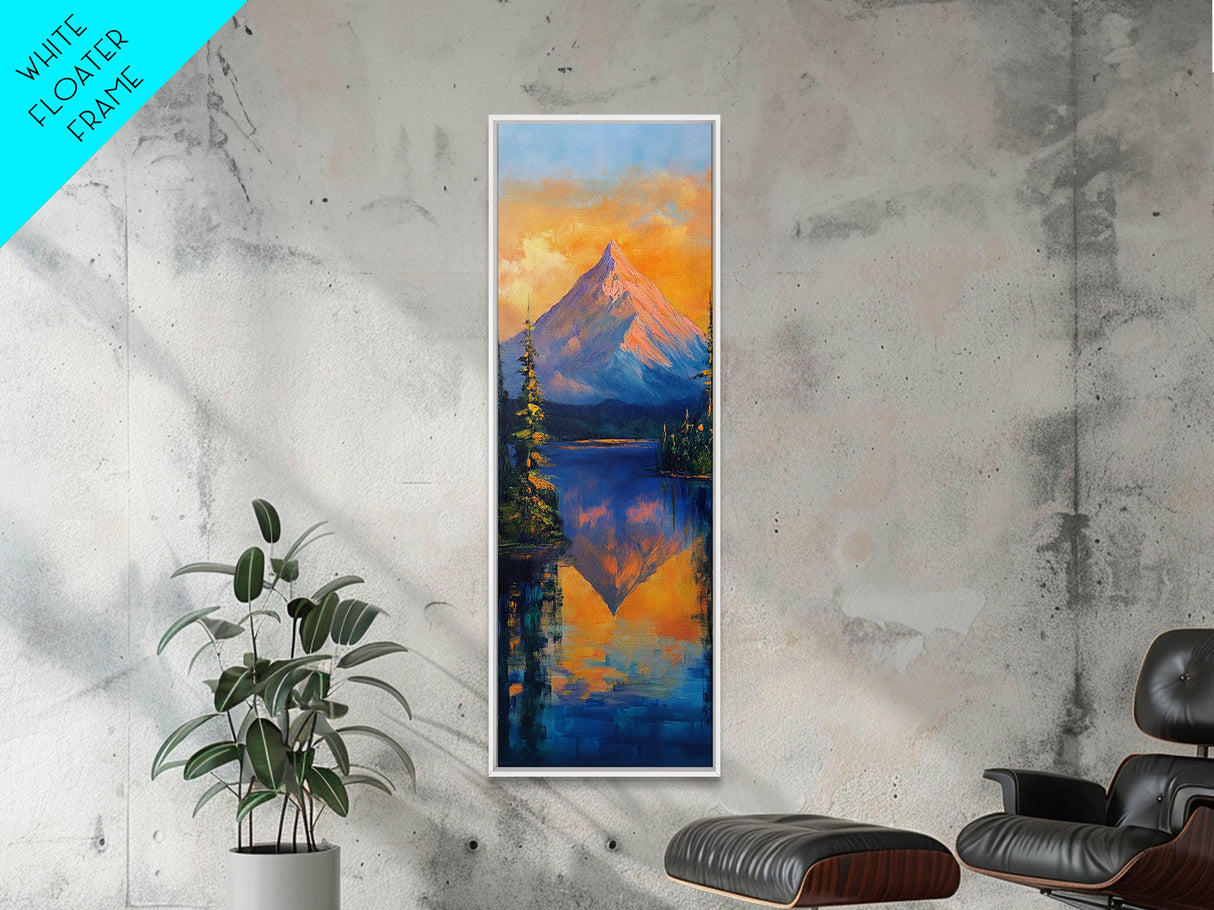Landscape Painting, Framed Canvas Print, blue and green wall art, panoramic painting, extra wide art, mountain painting