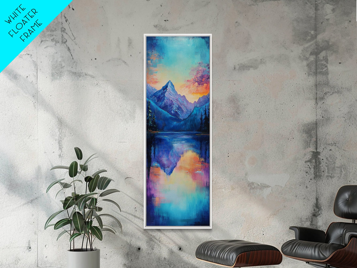 Mountain Reflection, landscape painting, lake Tahoe art, moody art, bedroom art, gift idea for him, Framed Canvas Print