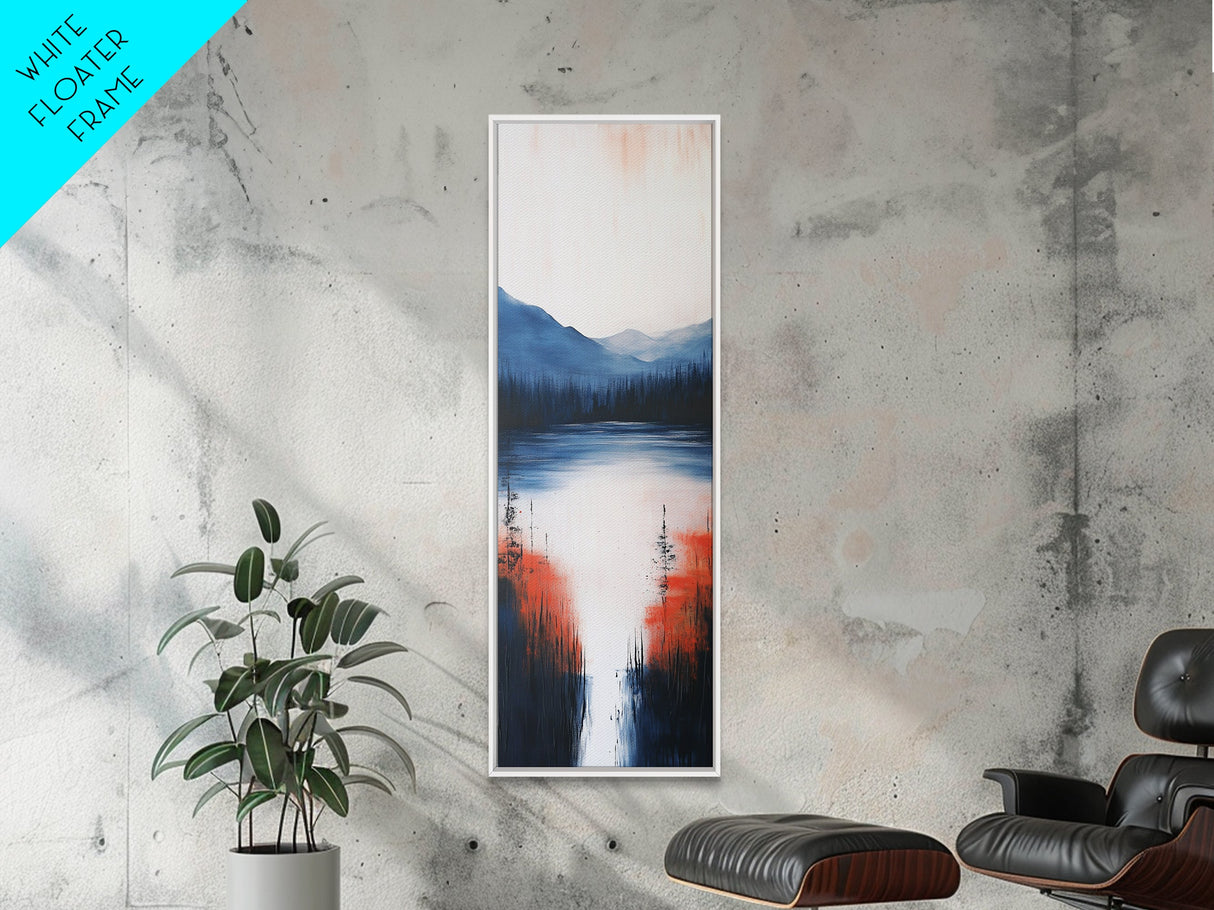 Misty Lake, smoky mountain art, landscape painting, wabi sabi wall art, moody art, blue and green wall art, Framed Canvas Print