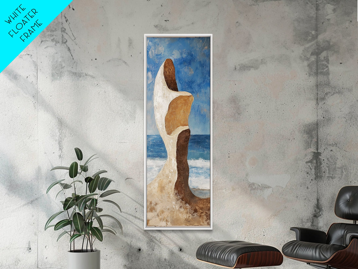 Surreal Beach Rock, coastal decor, wabi sabi art, abstract landscape painting, framed canvas print, above couch art