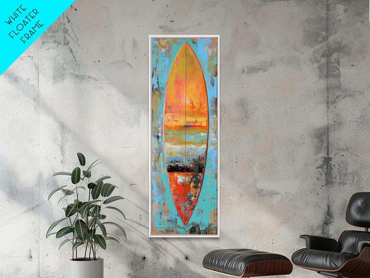 Surfboard Painting, Ocean Art, Canvas Print, Coastal Cowgirl Wall Art, Beach House Art, Tropical Art, Long Narrow Art