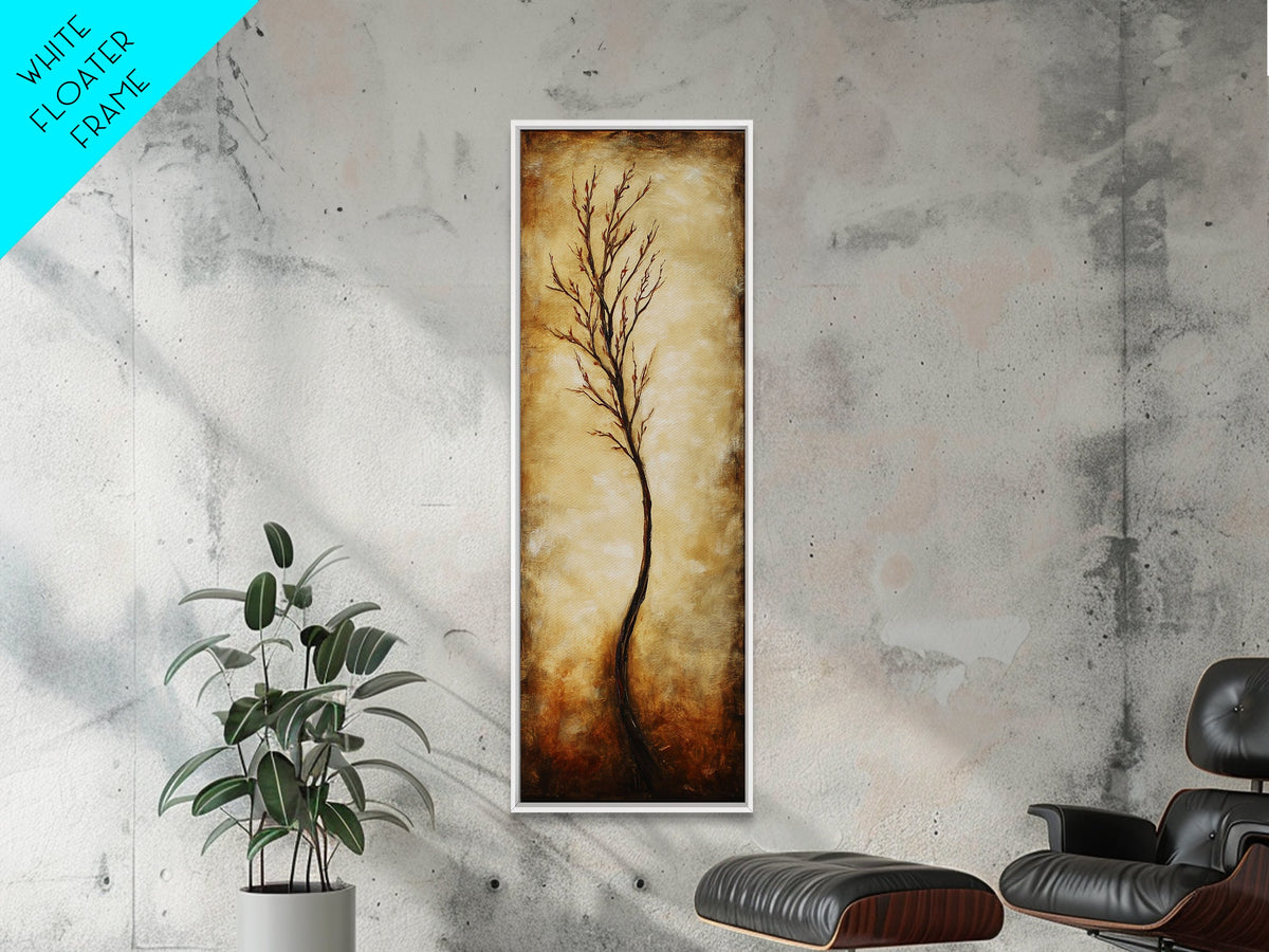 Minimalist Tree, birch tree painting, rustic wall art, farmhouse art, wabi sabi wall art, framed canvas print, vertical wall art