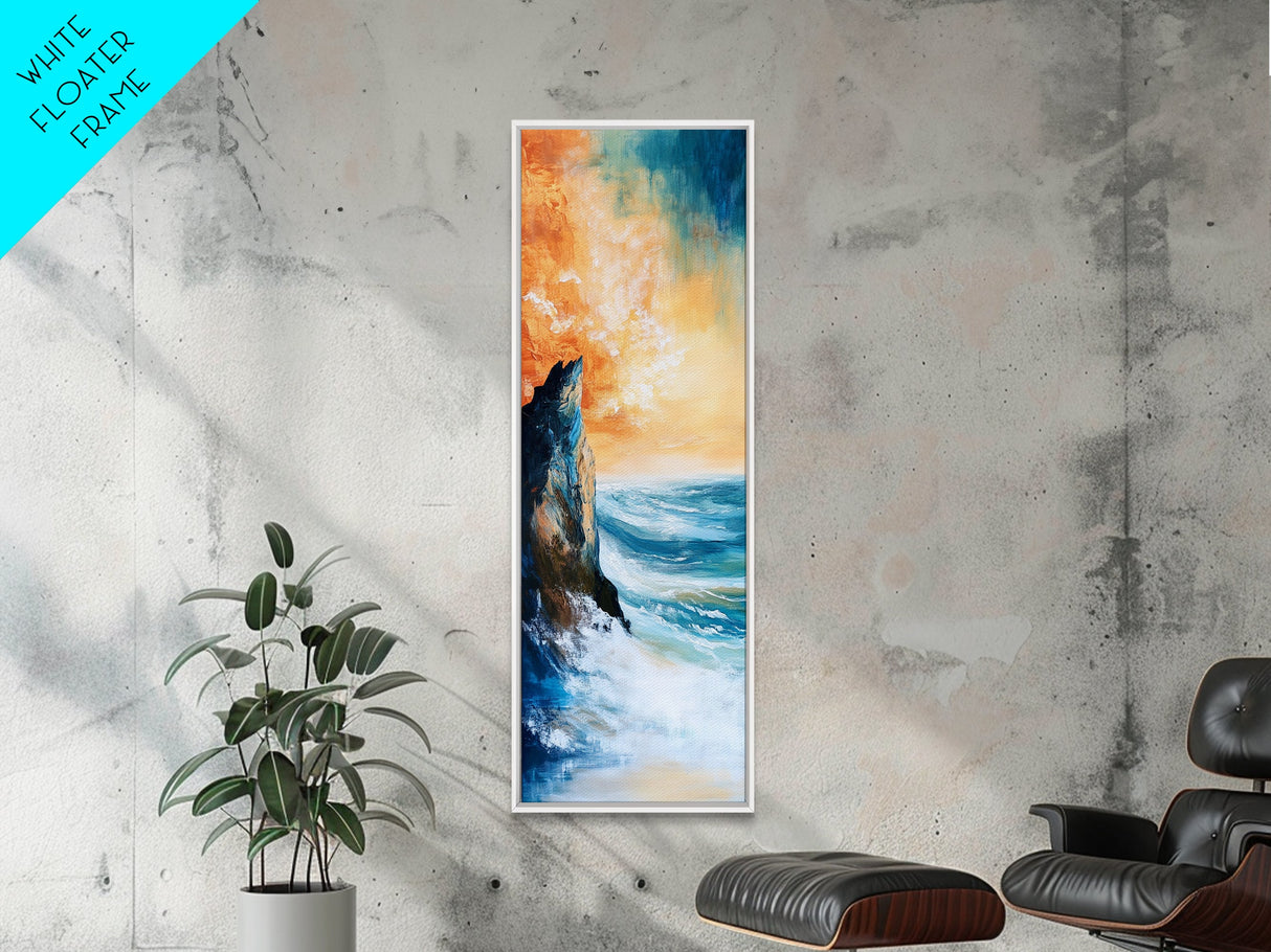 Sunset Cliff, coastal painting, framed canvas print, nautical wall art, seascape painting, landscape painting, ocean art, wall decor