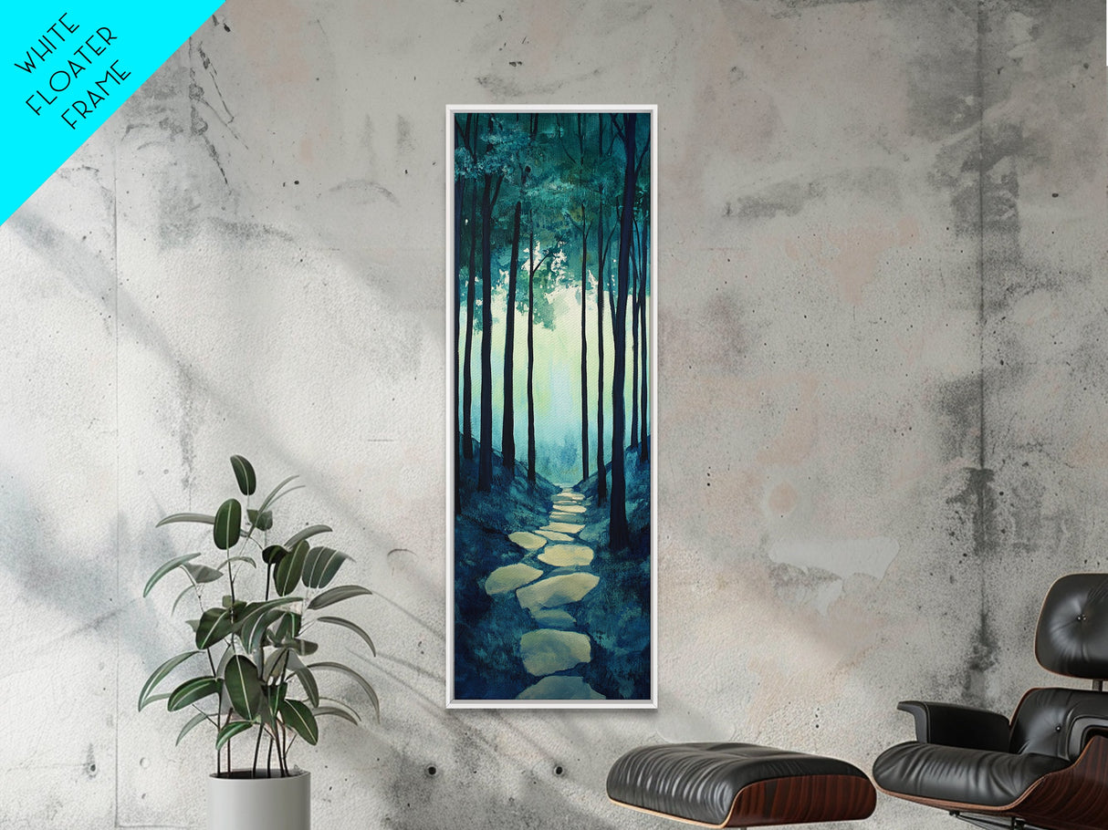 Forest Path, pine tree art, wabi sabi wall art, rustic decor, landscape painting, tall narrow art, green wall art, canvas print