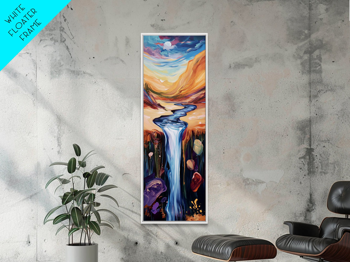 Surreal Waterfall, wabi sabi art, zen wall art, fantasy landscape, blue and green wall art, framed canvas print, panoramic art