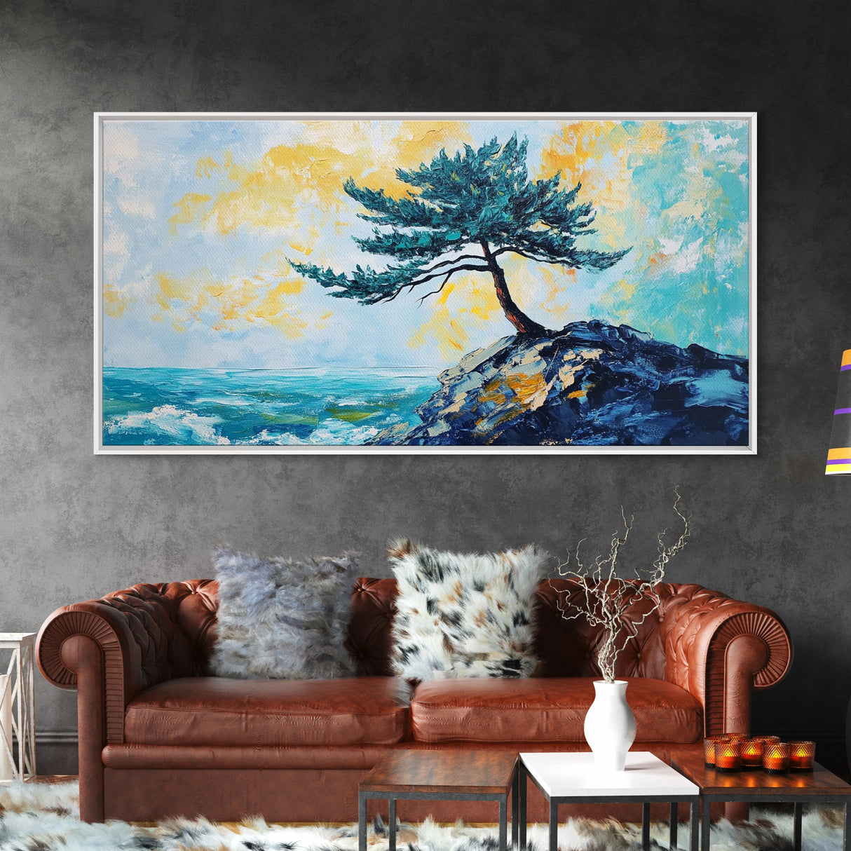 Windswept Pine Tree, Coastal Painting, Landscape Painting, Framed Canvas Print, Bedroom Art, Above Couch Art, Minimalist Art