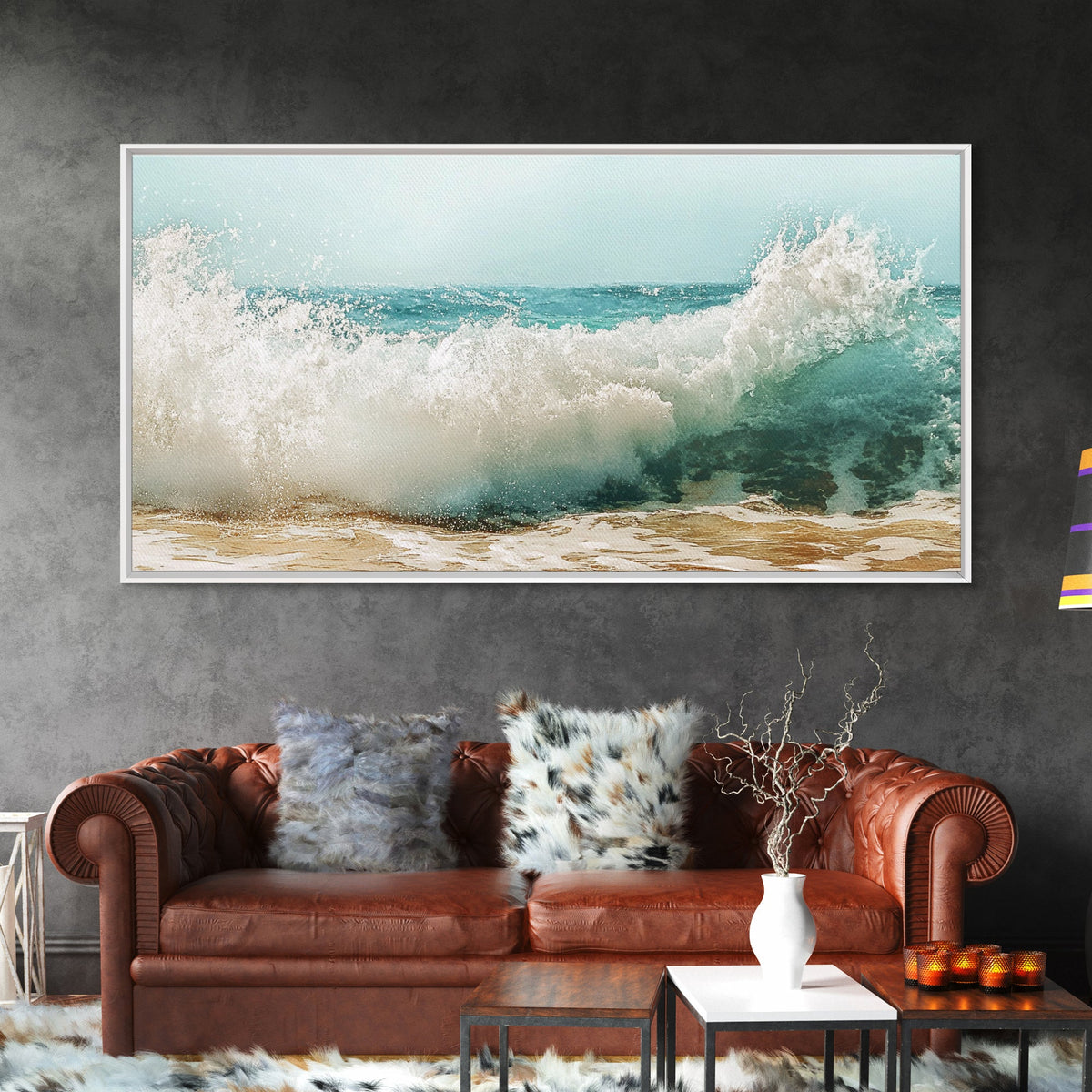 Ocean Wave, Beach Splash, Panoramic Art, Framed Canvas Print, Surf Wall Art, Nautical Decor, Coastal Wall Art, Extra Wide Art