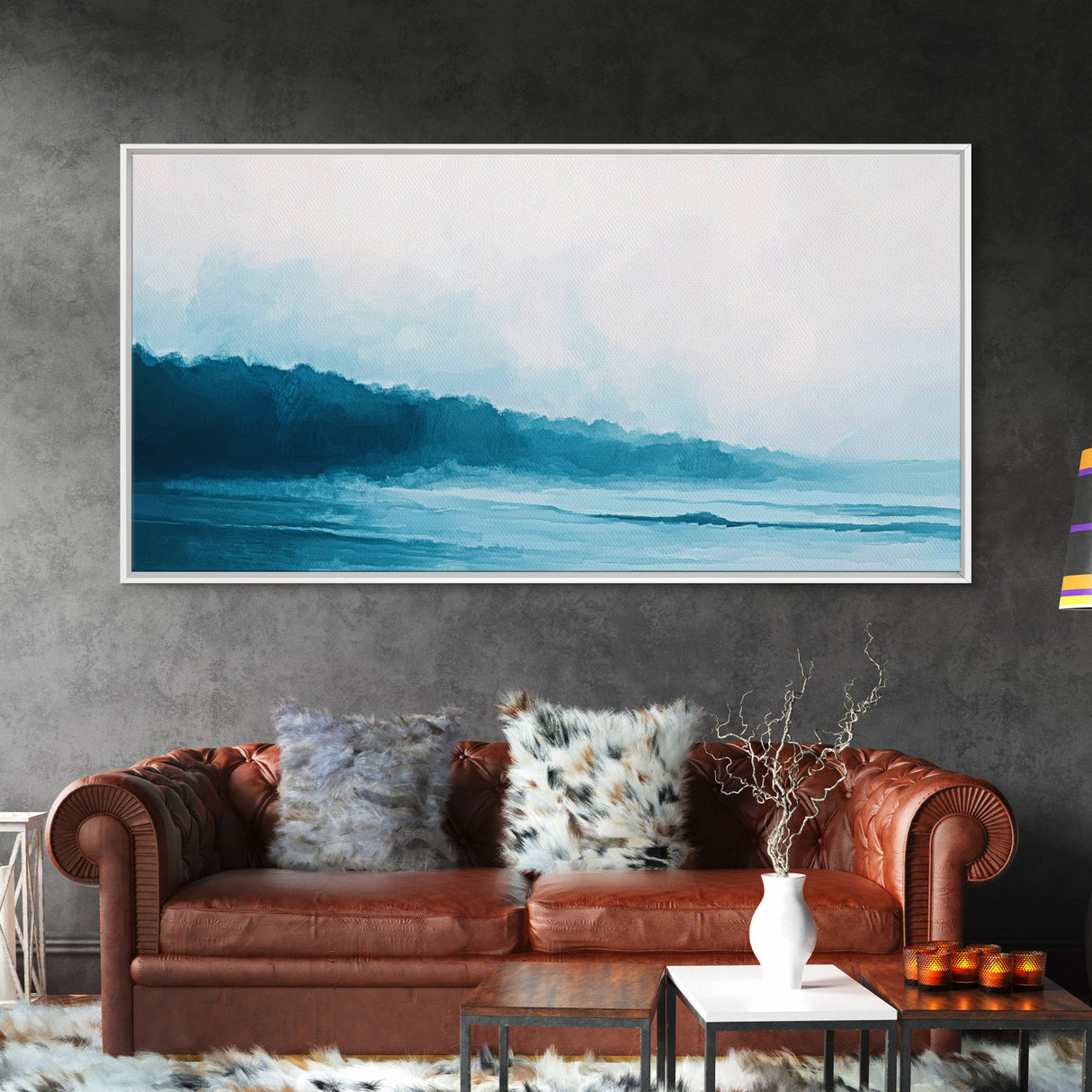 Coastal landscape art, panoramic art, framed canvas print, extra wide art, minimalist art, nautical wall art, seascape painting