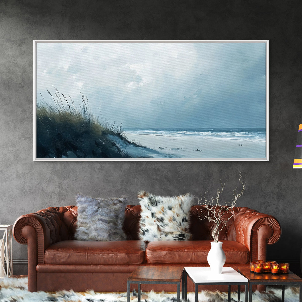 Seascape painting, coastal wall art, framed canvas print, beach painting, nautical decor, extra wide art, panoramic wall art