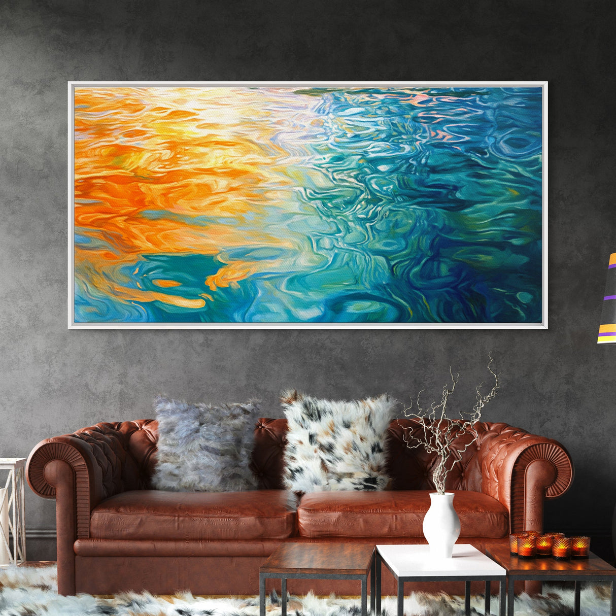 Water Reflection, Abstract Seascape, Nautical Wall Art, Coastal Painting, Horizontal Wall Art, Canvas Print, Extra Wide Art
