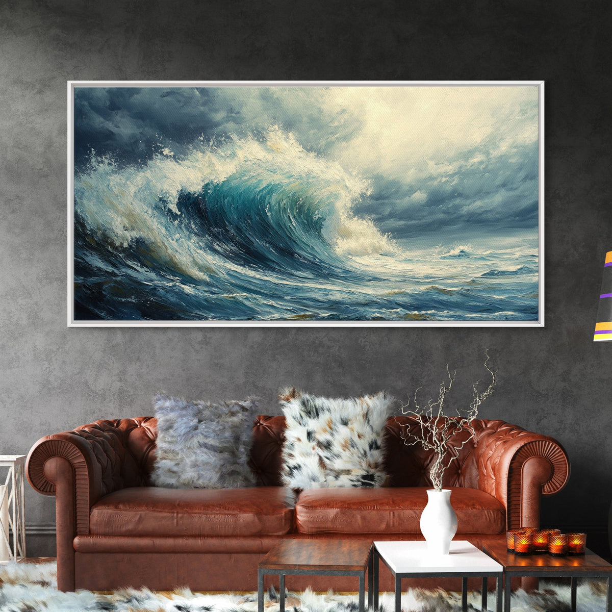 Ocean Wave, Stormy Sea, Coastal Art, Seascape Painting, Nautical Decor, Extra Wide Art, Framed Canvas Print, Living Room Art