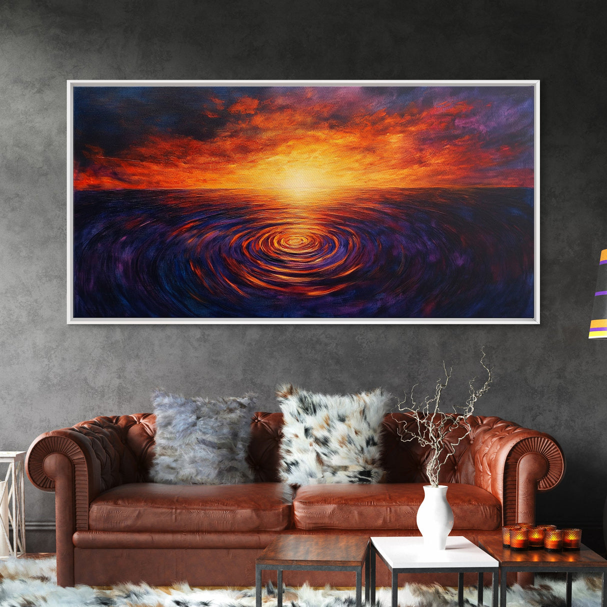 Vivid Sunset, Water Reflection, Zen Wall Art, Coastal Painting, Nautical Decor, Moody Art, Framed Canvas Print, Seascape Painting