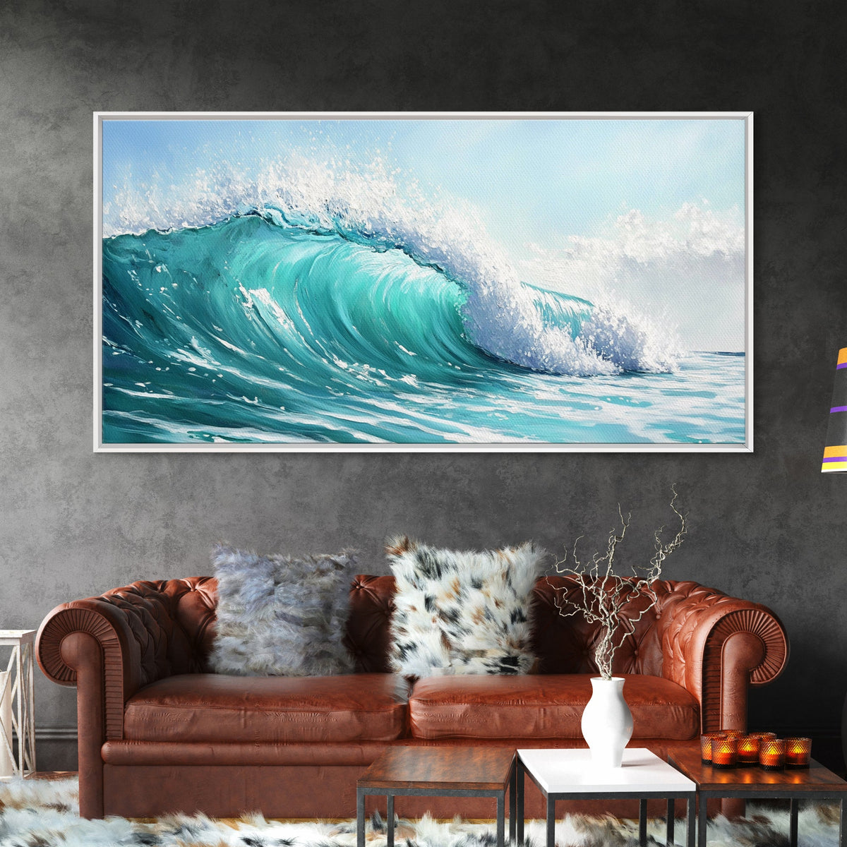 Ocean Wave, seascape painting, surf wall art, nautical decor, blue and green wall art, coastal landscape art, Canvas Print