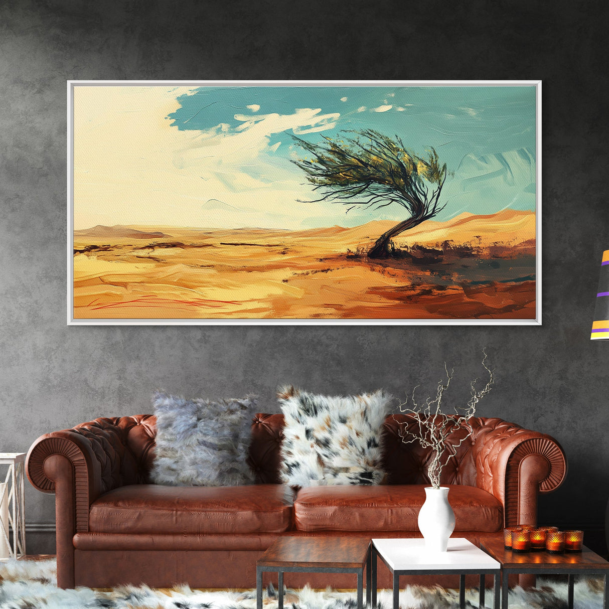 Windblown Tree, Desert Landscape, Southwest Wall Art, Canvas Print, Moody Art, Rustic Wall Art, Wabi Sabi Art, Panoramic Art
