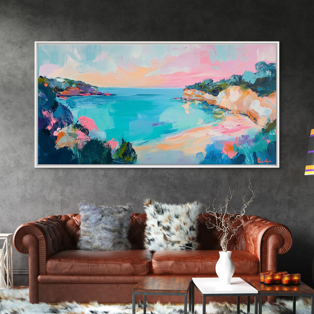 Pastel Ocean, Colorful Coastal Painting, Seascape Art, Nautical Decor, Coastal Cowgirl Wall Art, Canvas Print, Extra Wide Art