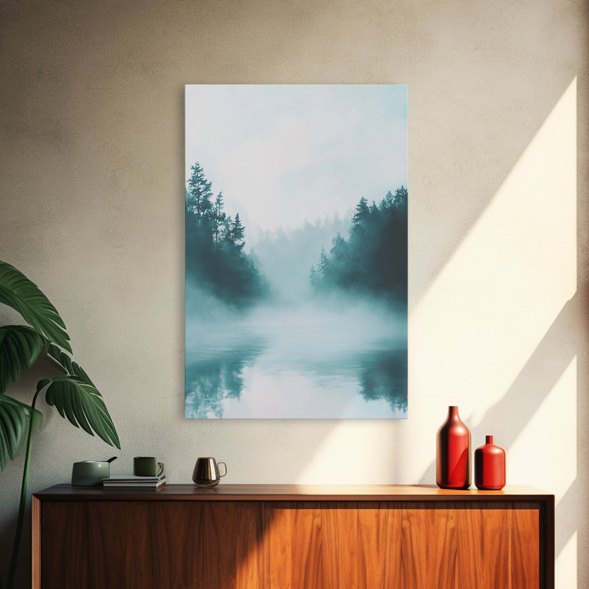 Misty Forest Painting, Pine Tree Art, Moody Landscape, Nature Wall Art, Tranquil Scenery, Green Wall Art, Canvas Print