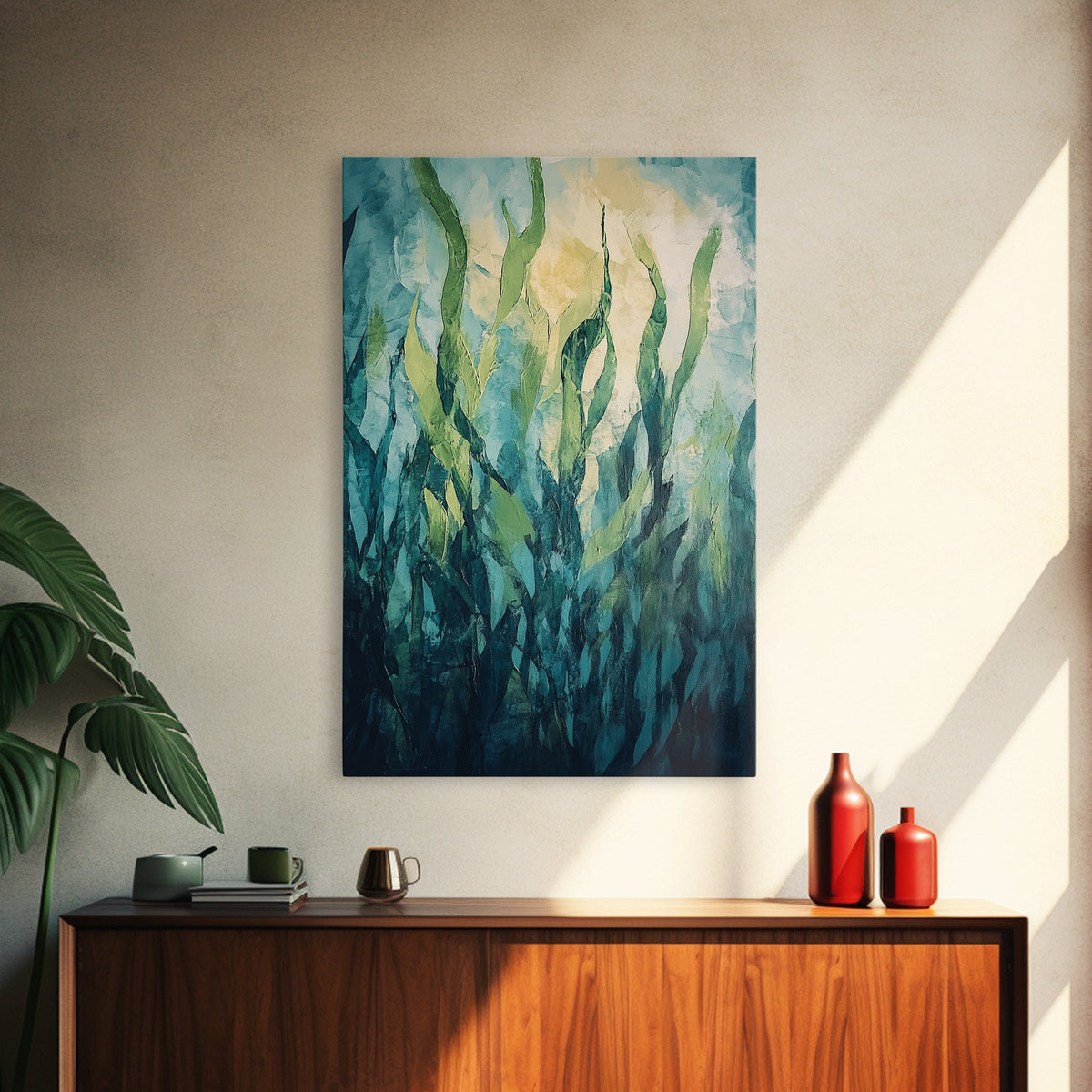 Underwater Kelp Forest, Coastal Landscape Art, Teal Wall Art, Nautical Decor, Nature Inspired Art, Wabi Sabi Art, Canvas Print