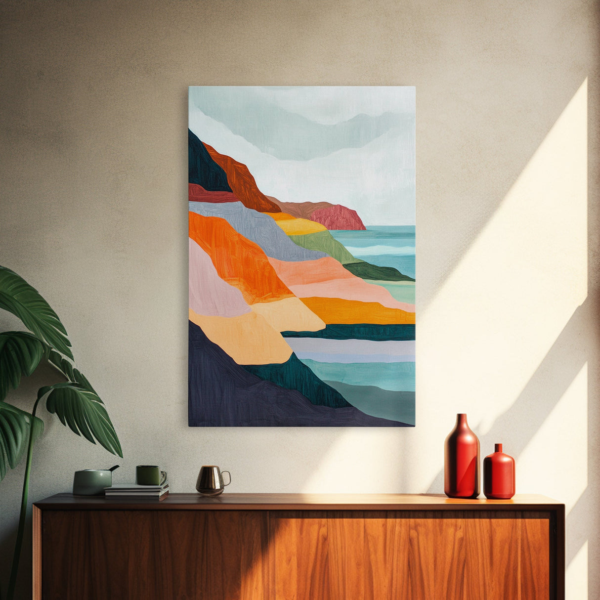 Geometric Cliffs, southwest wall art, geometric wall art, minimalist art, Canvas Print, landscape painting, above sofa art, wabi sabi art