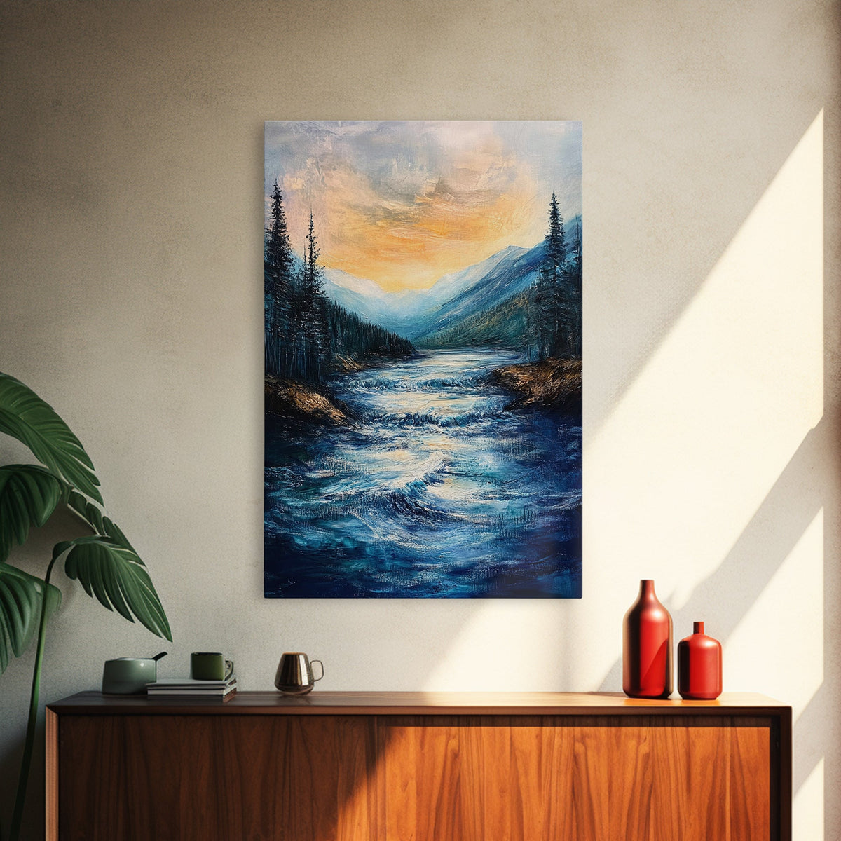 Mountain Stream, Nature Painting, Canvas Print, Forest Art, Rustic Wall Art, Coastal Decor, Bedroom Art, Cabin Decor, Gift Idea