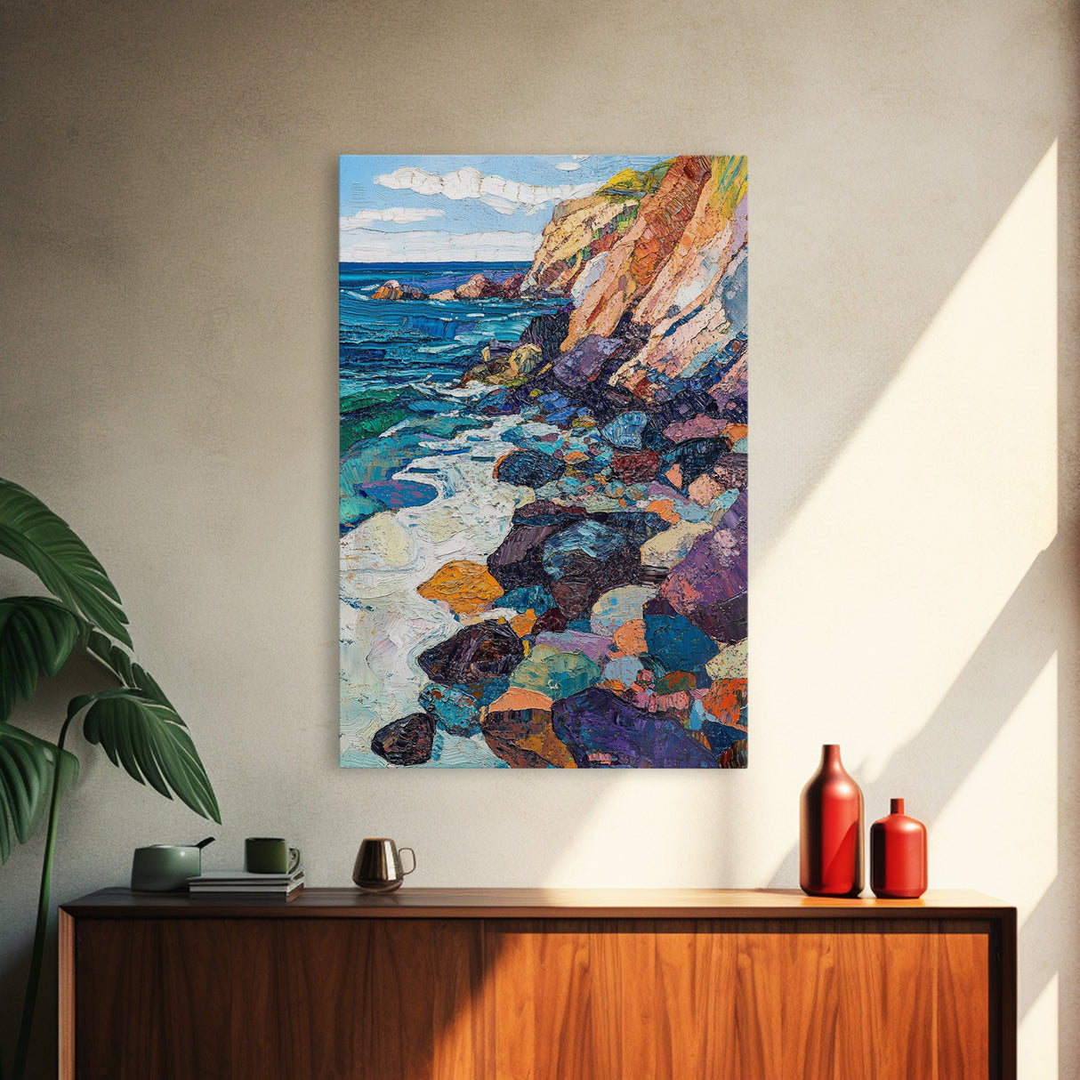 Colorful Cliffs, Ocean Painting, Canvas Print, Coastal Landscape Art, Nautical Decor, Rustic Art, Southwest Wall Art, Gift Idea