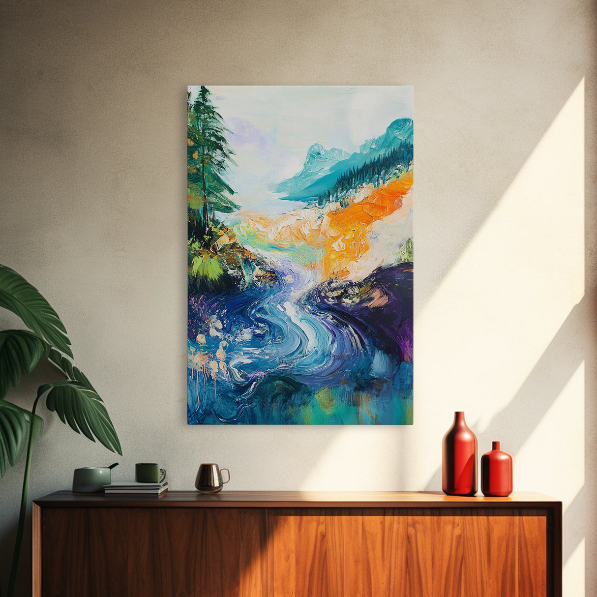 Mountain River Art, Coastal Landscape Painting, Smoky Mountain Art, Nature Wall Art, Living Room Decor, Canvas Print, Gift Idea