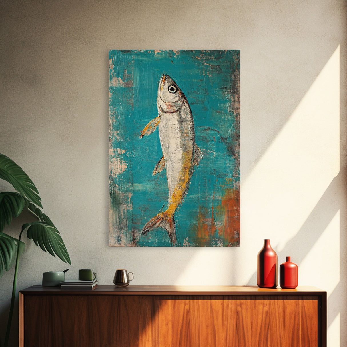 Vibrant Fish Painting Canvas Print Coastal Wall Art, Beach House Decor, Nautical Art, Ocean Inspired Artwork, Rustic Wall Decor