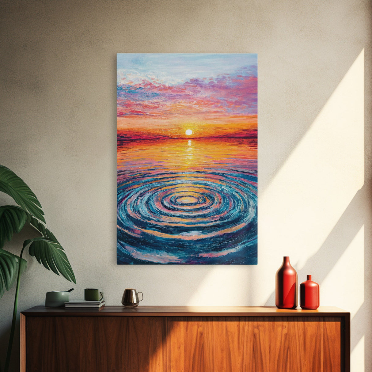 Ocean Ripple Canvas Print | Beach Sunset Painting | Seascape Wall Art | Coastal Decor | Living Room Wall Art | Vibrant Colors