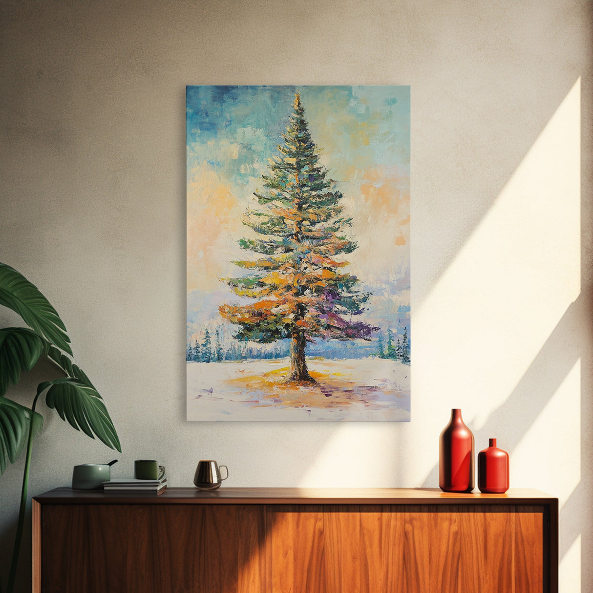 Winter Pine Tree Canvas Print Seasonal Landscape Art Snowy Forest Painting Nature Wall Art Christmas Home Decor Cozy Living Room