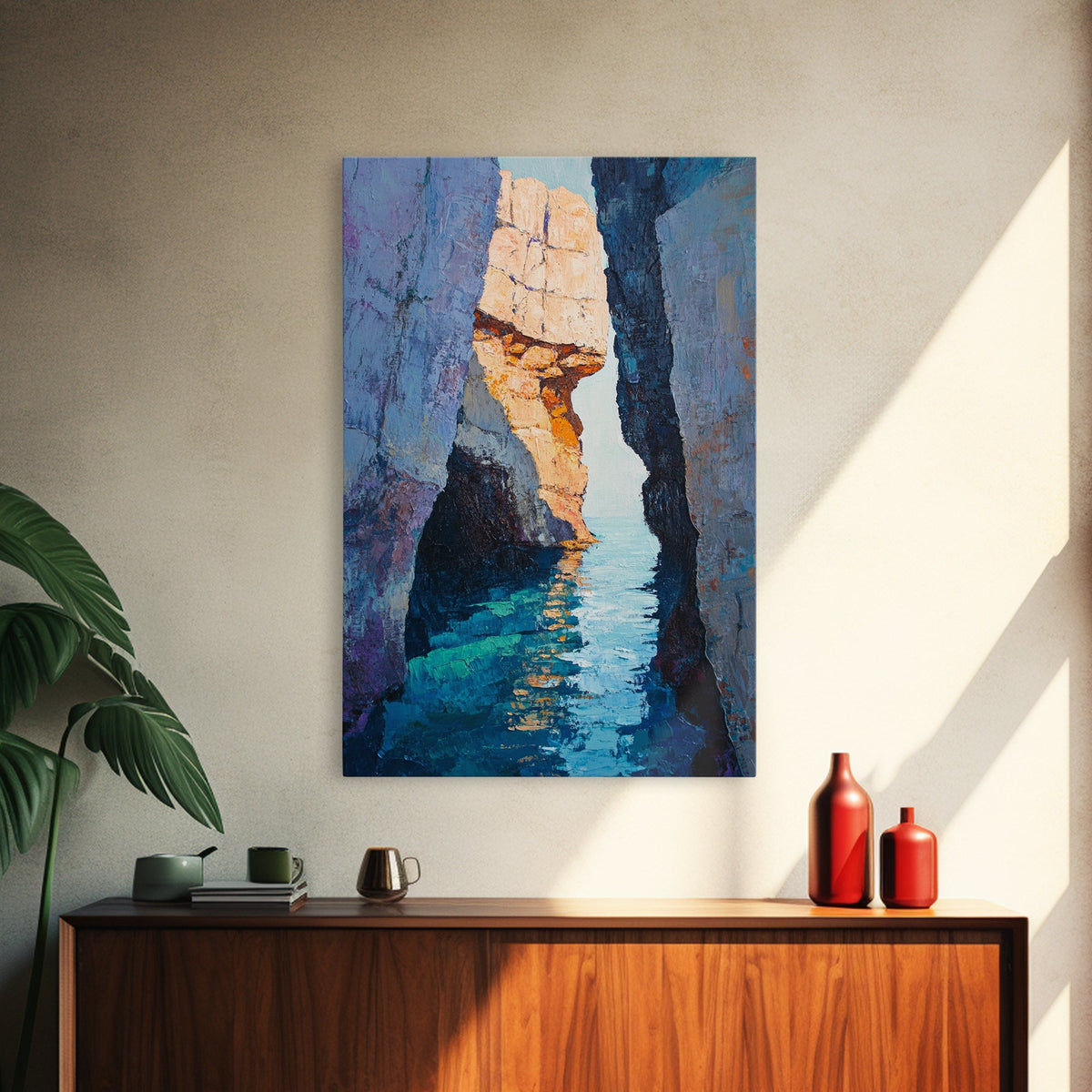 Secluded Cove, Coastal Landscape Art, Nautical Wall Art, Blue and Green Wall Art, Above Sofa Art, Extra Wide Art, Canvas Print