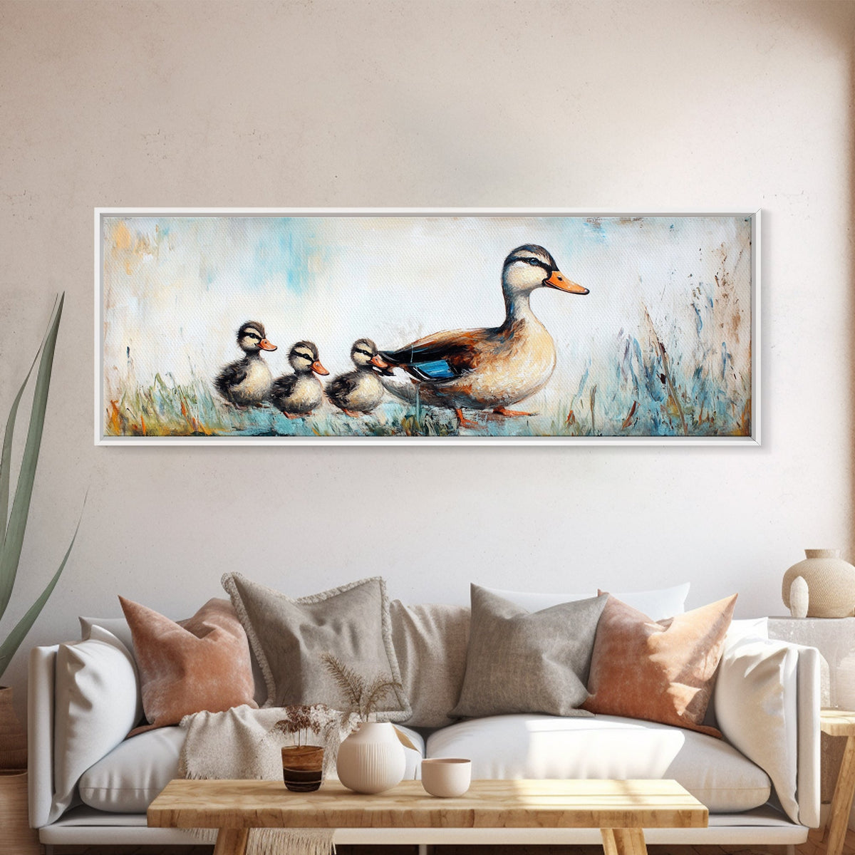 Mother Duck and Ducklings, Whimsical Farmhouse Animal Wall Art, Cute Baby Ducks Painting, Cozy Country Decor, Nursery Artwork