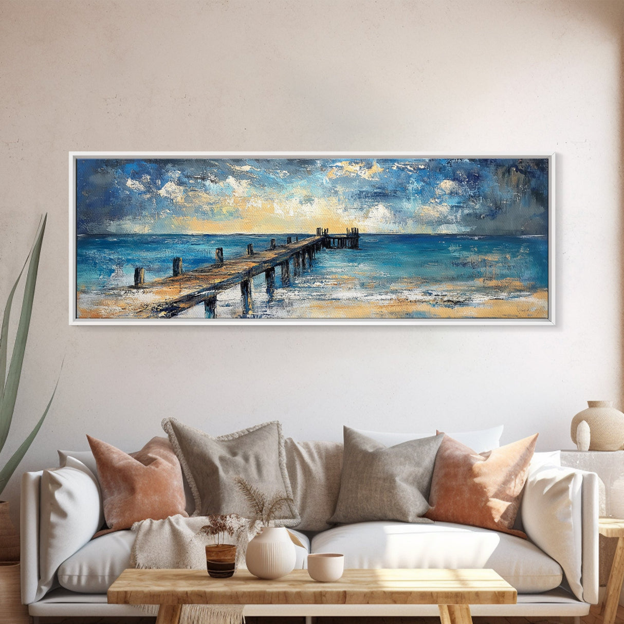 Wooden Dock Sunset Canvas Print Ocean Pier Wall Art Seaside Beach Decor Nautical Artwork Coastal Home Art Large Framed Print