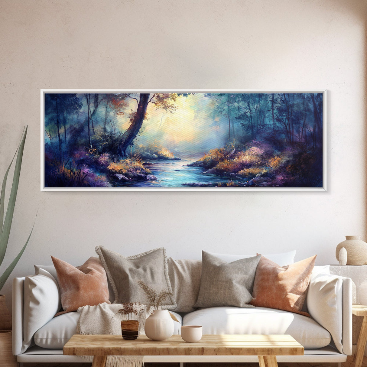 Enchanted Forest Stream Canvas Print Fantasy Landscape Wall Art Mystical Nature Decor Living Room Artwork Whimsical Tree Art