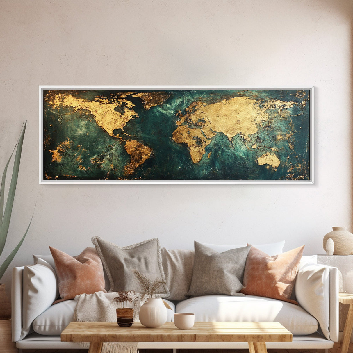 Gold World Map Framed Canvas Print Elegant Travel Wall Art, Luxury Office Decor, Metallic Abstract Map Painting, Modern Home Artwork